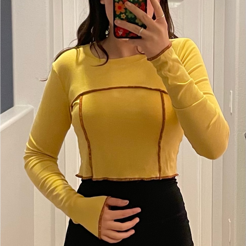 Cider Yellow Crop Long Sleeve Exposed Seems